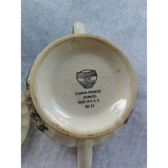 Antique Edwin M Knowles China Co Semi Vitreous  Pitcher creamer sugar Bowl - Picture 7 of 8